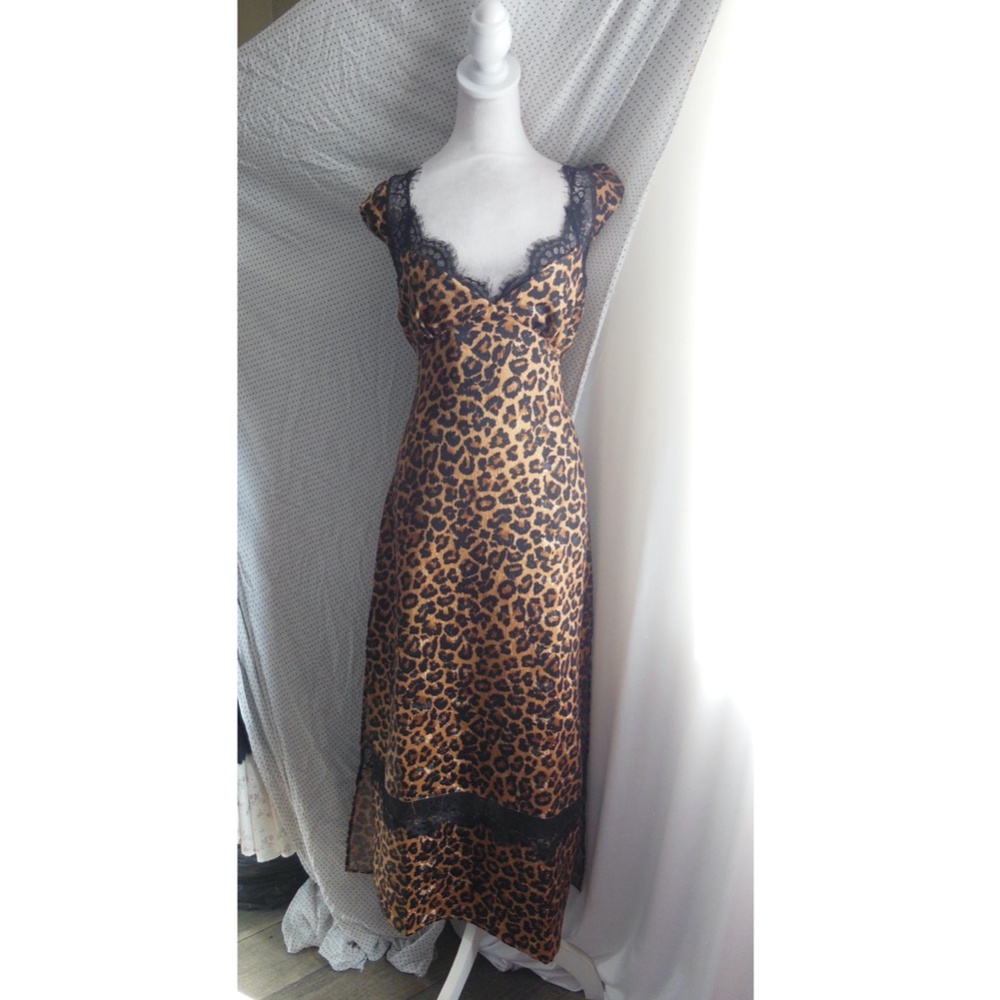 NEW FREE PEOPLE Leopard ANIMAL Print Foolish Heart LACE TRIM Satin SLIP DRESS XL - Picture 6 of 16